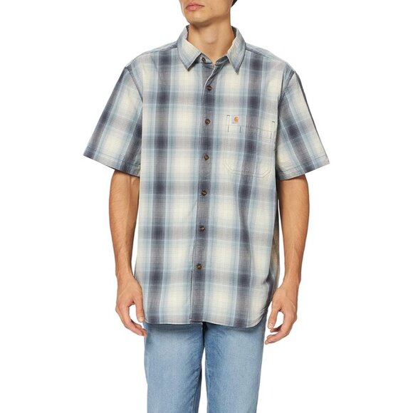 Carhartt Mens Button Down Shirt Size M Blue Plaid Relaxed Fit Pockets Casual - Picture 2 of 11